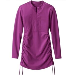 ATHLETA Purple Zip Ruched Tie Tidal Guard UPF Beach Athletic Long sleeve Dress